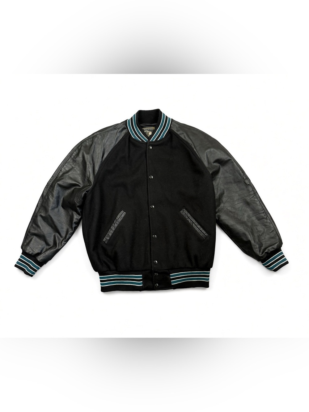 Vintage Holloway Varsity Jacket Black Wool Leather Sleeves Size M